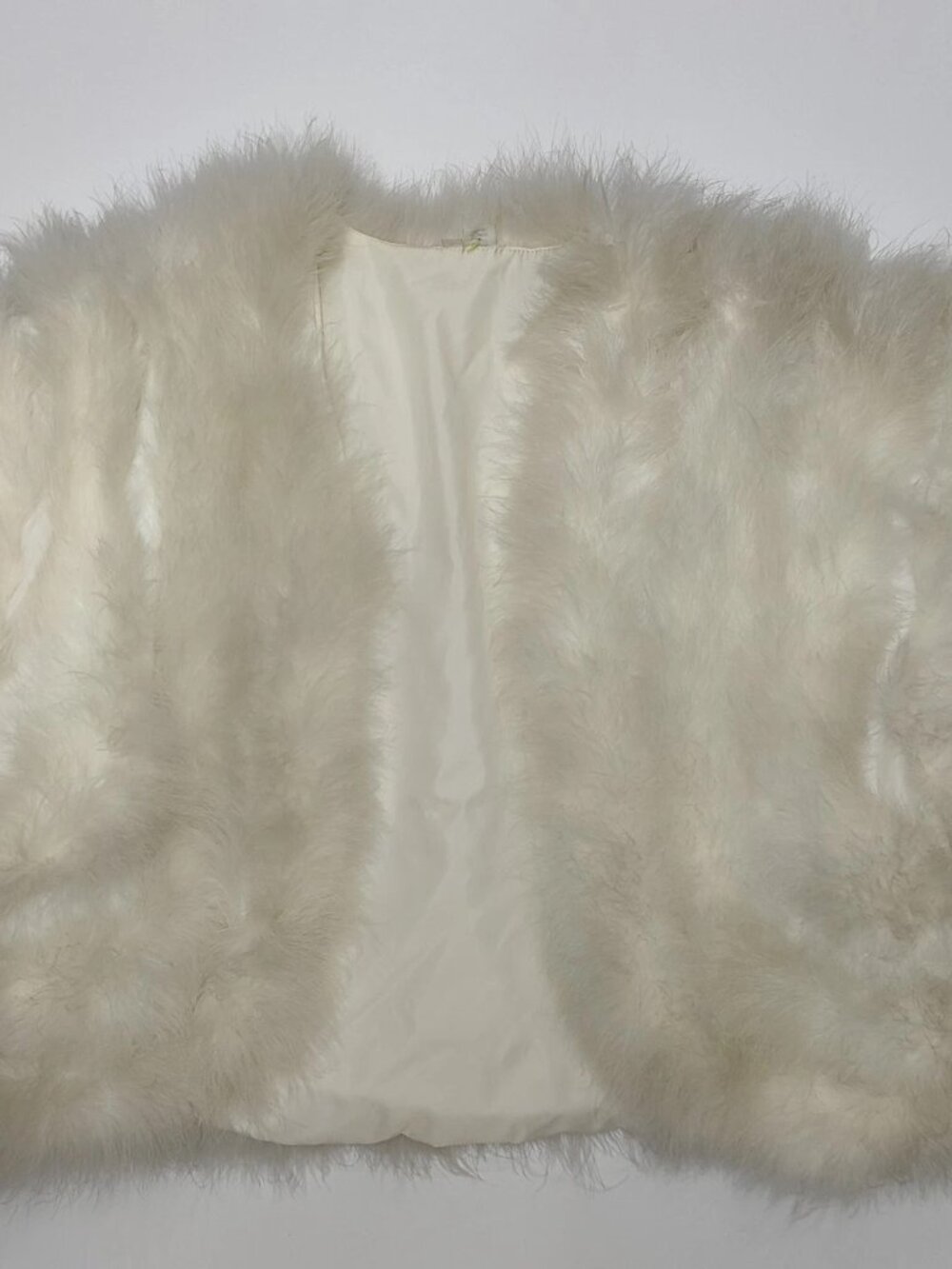 Womens L White Fluffy Feather Look Open Front Lined Vest